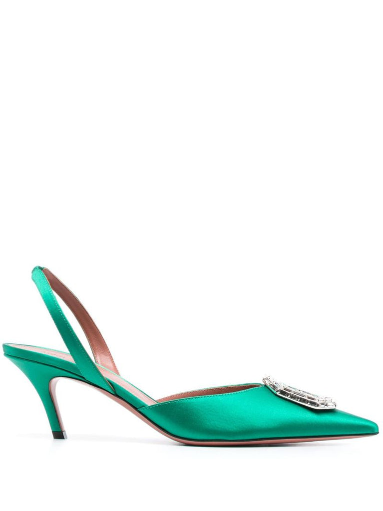Green Camelia 60 Crystal Slingback Pumps