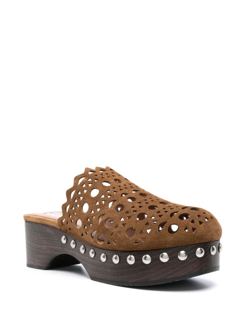Brown Vienne Perforated Suede Clogs