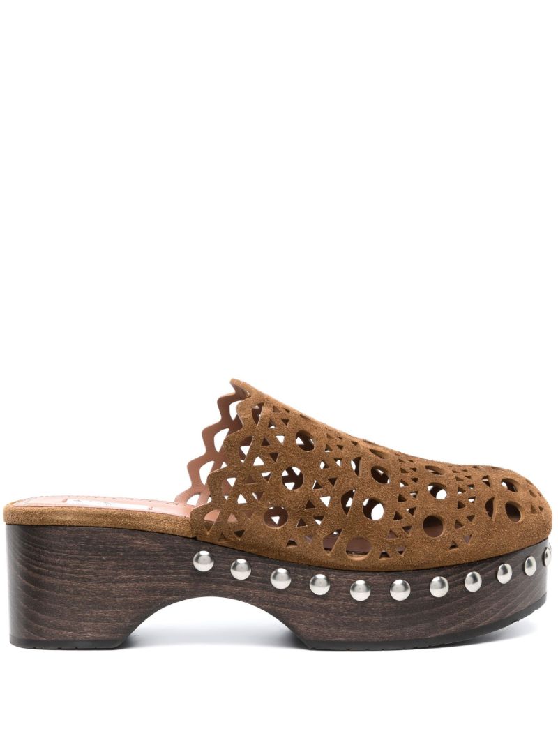 Brown Vienne Perforated Suede Clogs