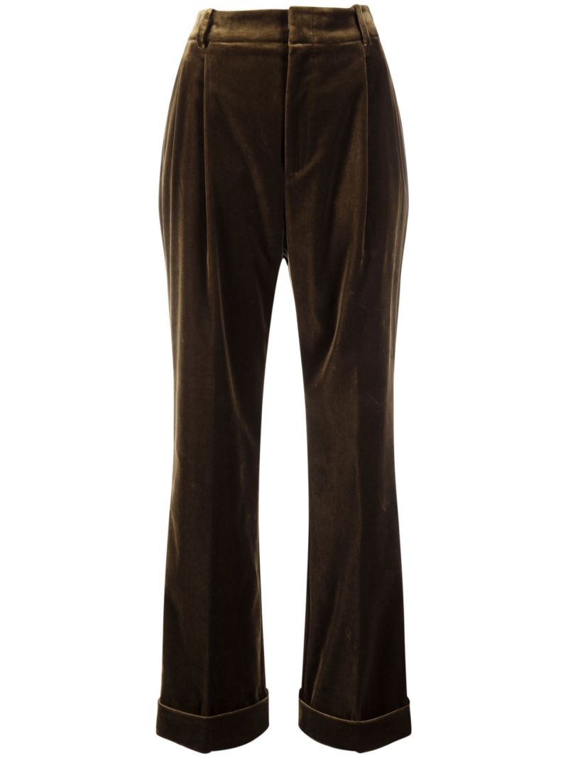 Green High-waisted Velvet Trousers