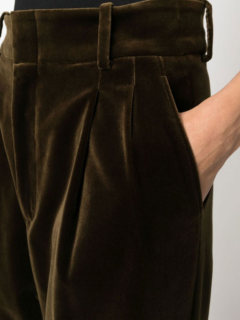 Green High-waisted Velvet Trousers