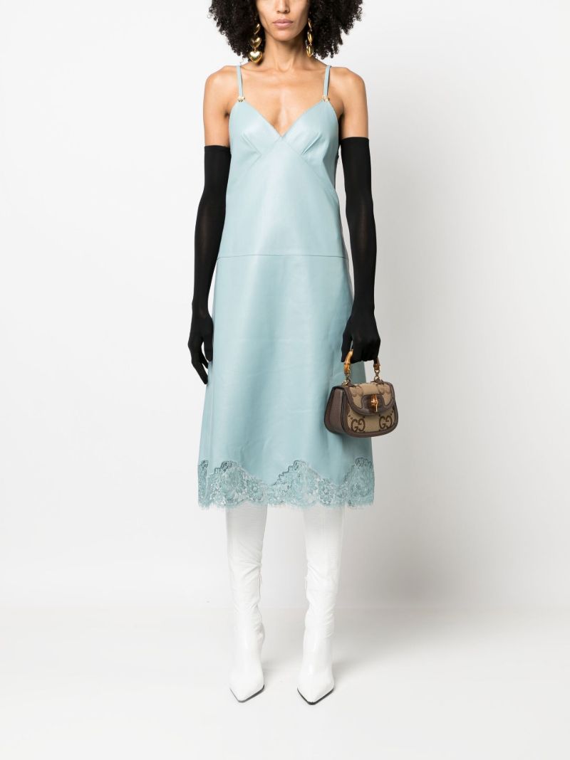 Blue Lace Trim Leather Slip Dress