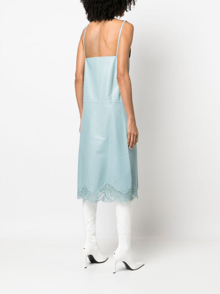 Blue Lace Trim Leather Slip Dress
