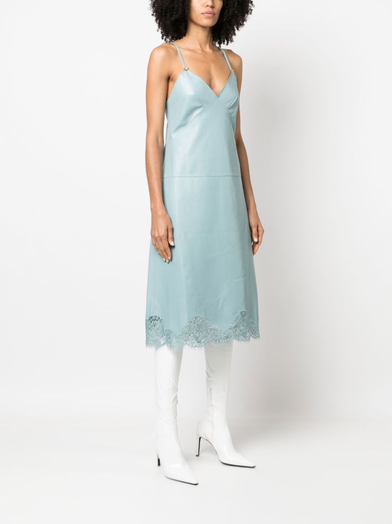 Blue Lace Trim Leather Slip Dress