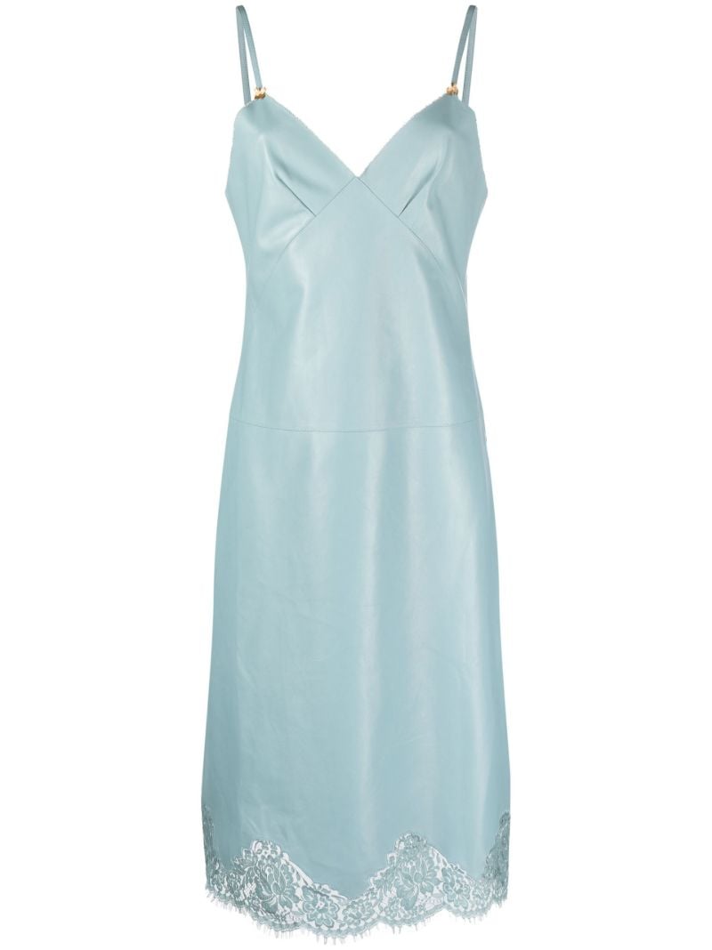 Blue Lace Trim Leather Slip Dress