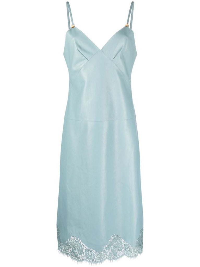 Blue Lace Trim Leather Slip Dress