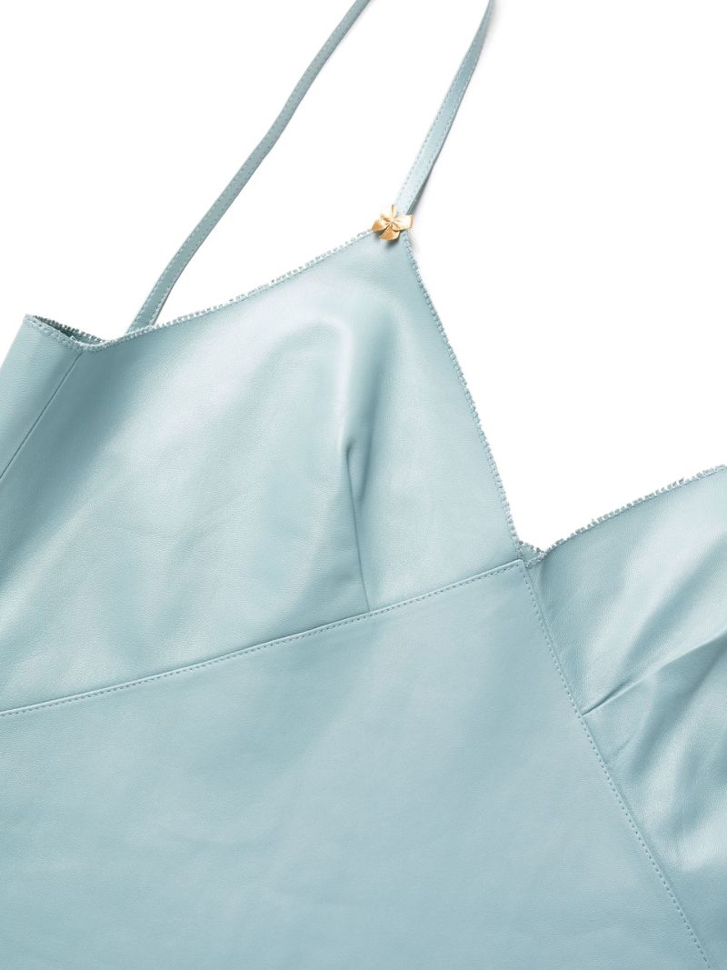 Blue Lace Trim Leather Slip Dress