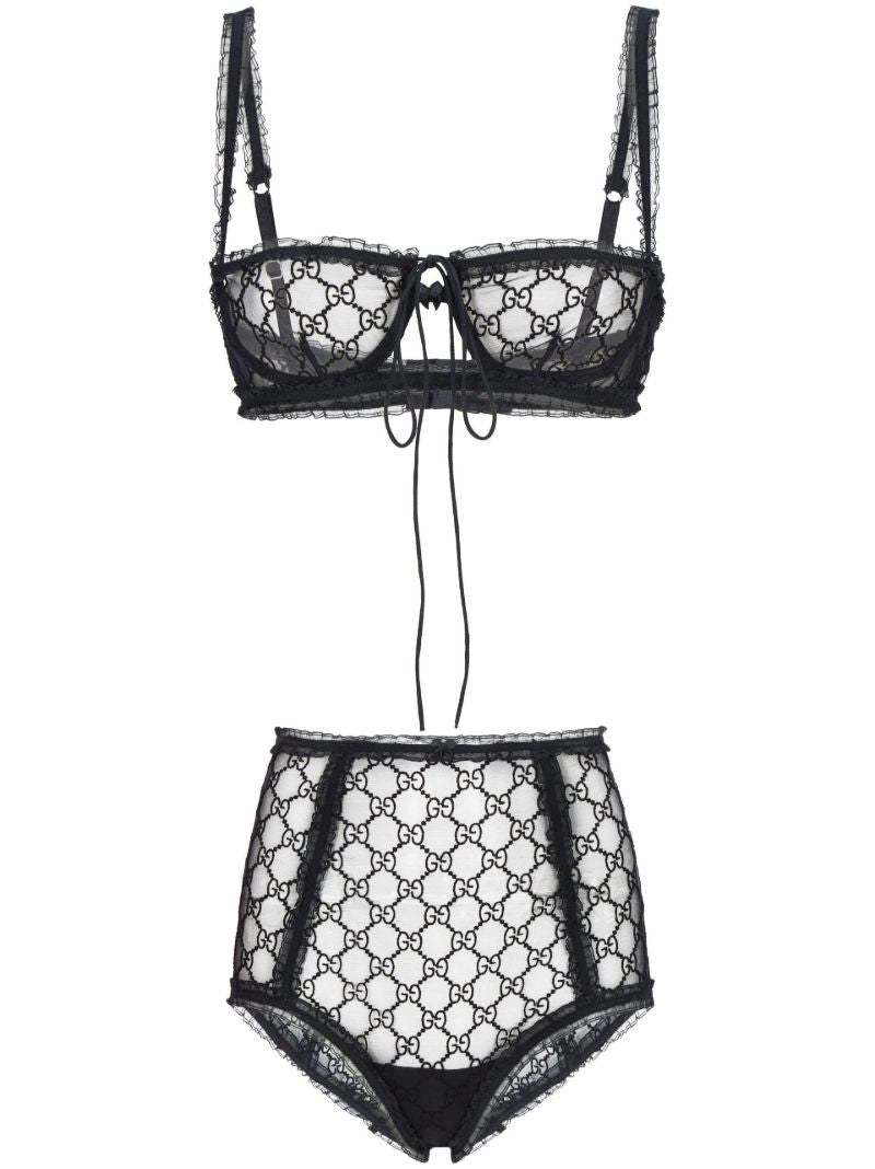 Black Gg Monogram Lace Lingerie Set