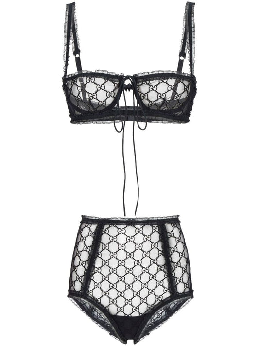 Black Gg Monogram Lace Lingerie Set