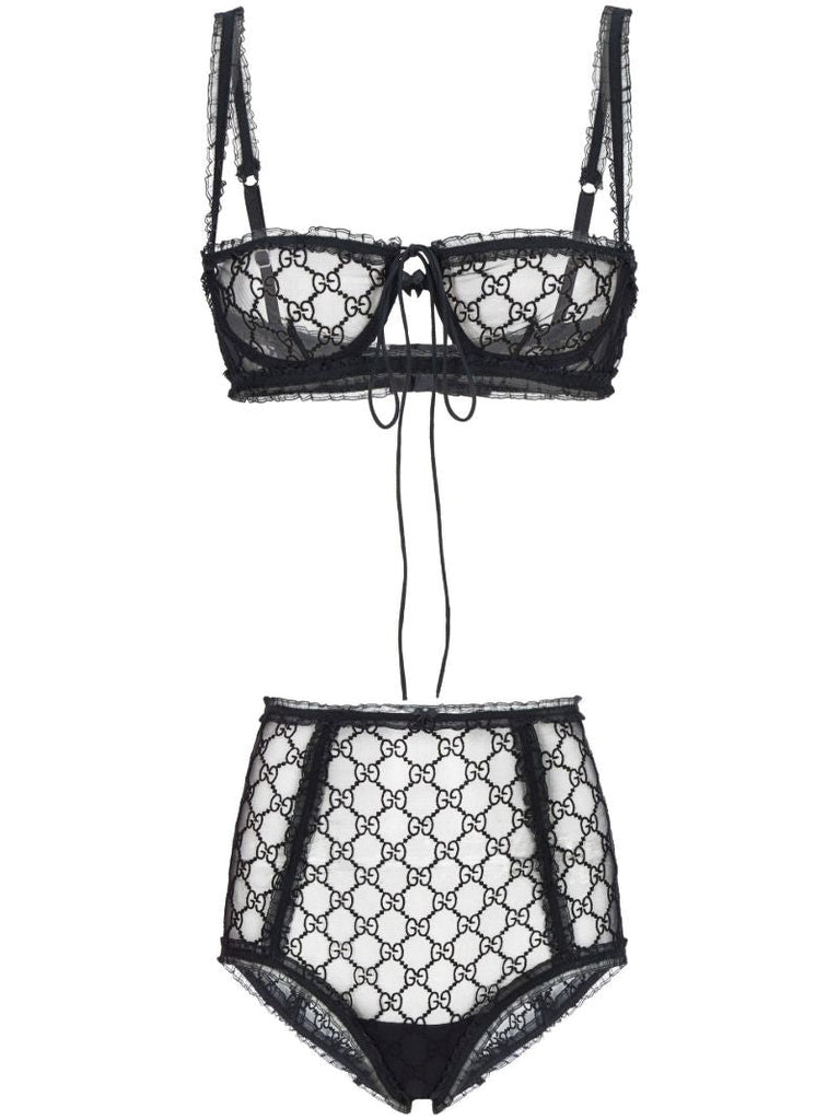 Black Gg Monogram Lace Lingerie Set