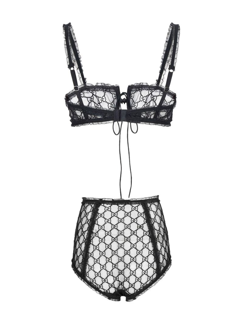 Black Gg Monogram Lace Lingerie Set