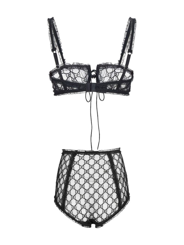 Black Gg Monogram Lace Lingerie Set