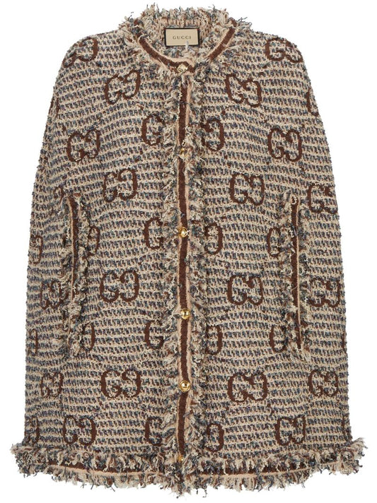Brown Gg Supreme Tweed Cape Coat