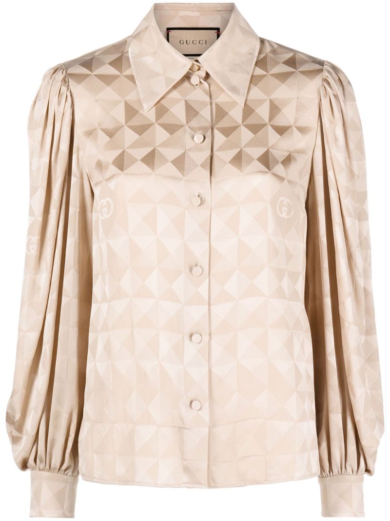 Neutral Gg Logo Silk Blouse