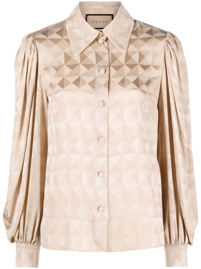 Neutral Gg Logo Silk Blouse