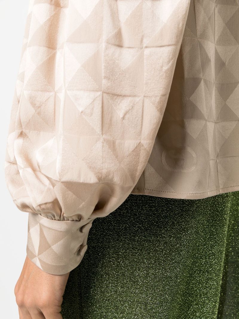 Neutral Gg Logo Silk Blouse