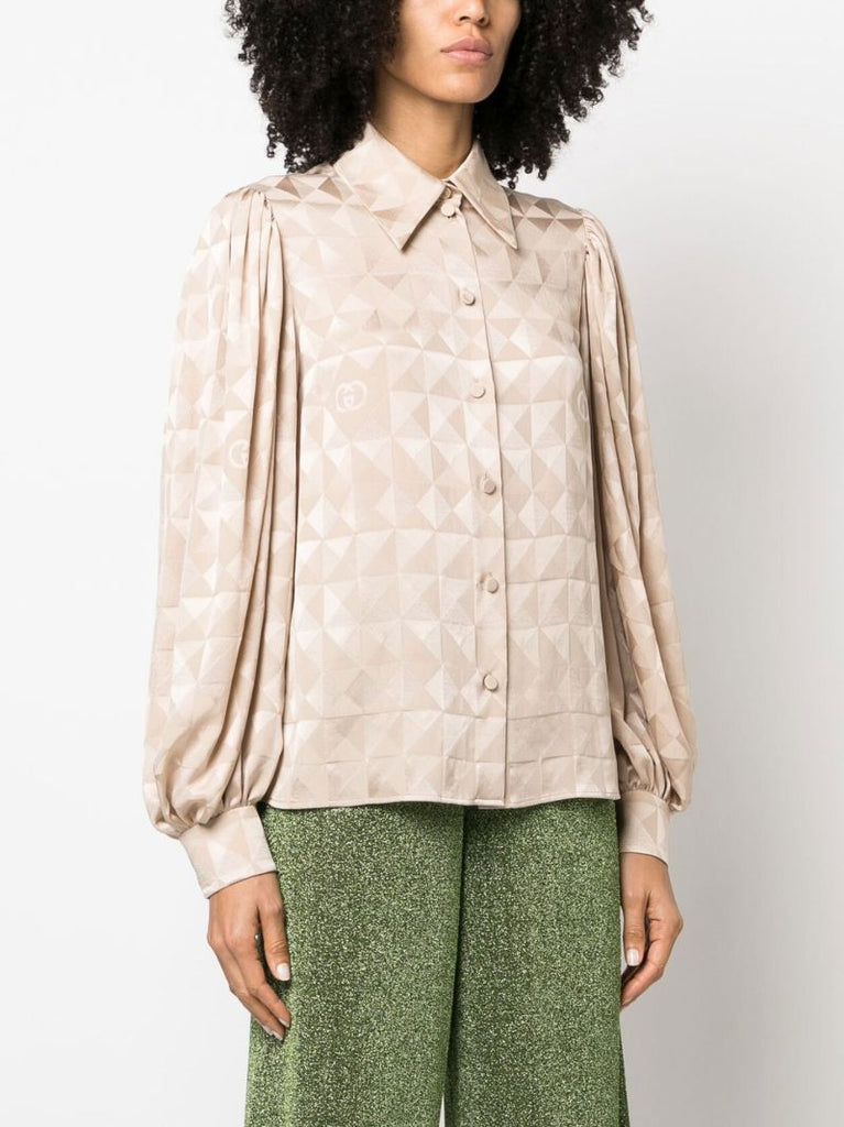 Neutral Gg Logo Silk Blouse