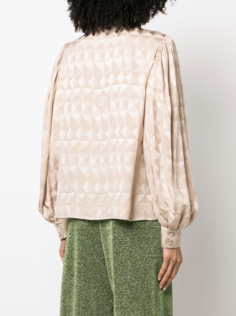 Neutral Gg Logo Silk Blouse