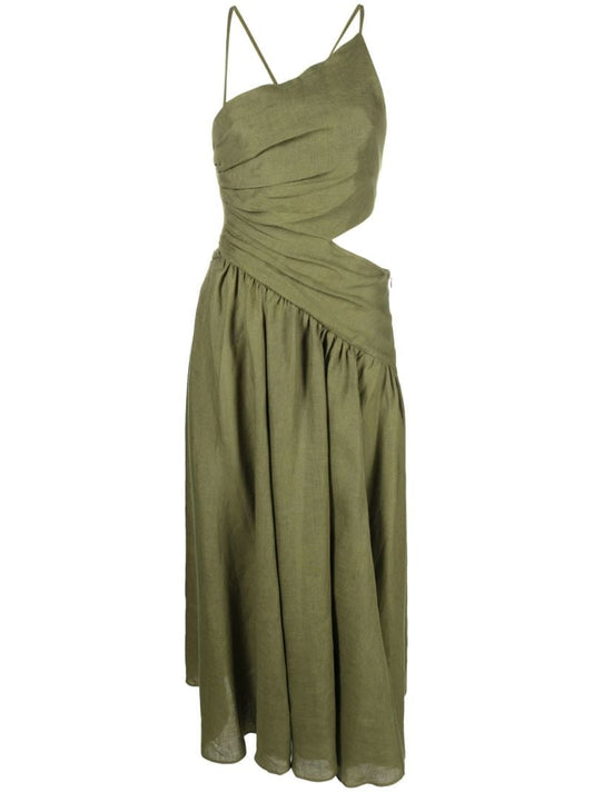 Green Laurel Asymmetric Cut-out Midi Dress
