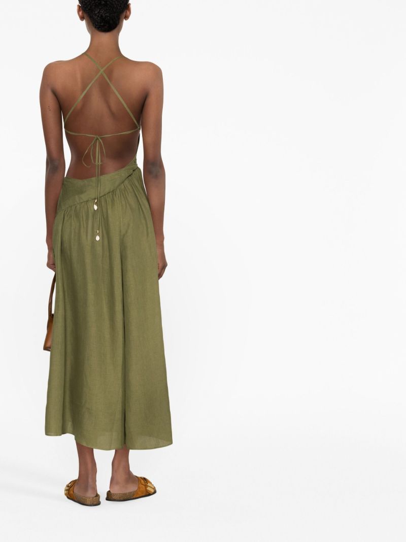 Green Laurel Asymmetric Cut-out Midi Dress