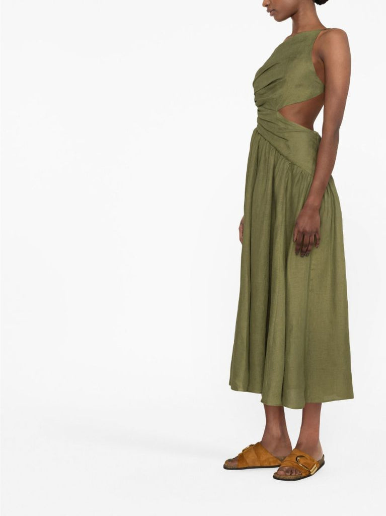 Green Laurel Asymmetric Cut-out Midi Dress