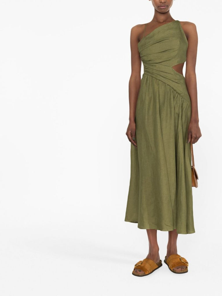 Green Laurel Asymmetric Cut-out Midi Dress