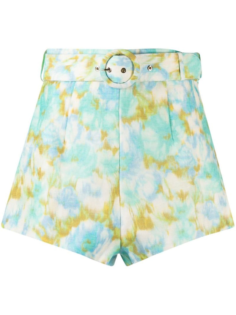 Green Abstract Floral Print Cotton Shorts