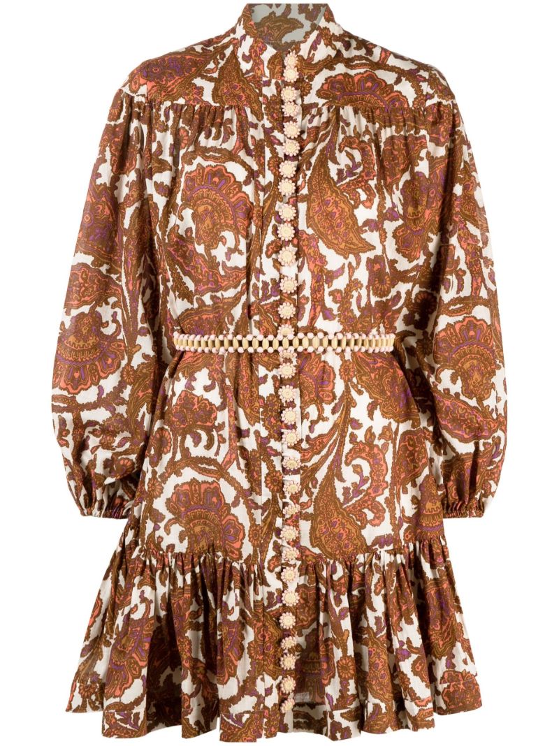 Brown Tiggy Paisley Print Cotton Mini Dress