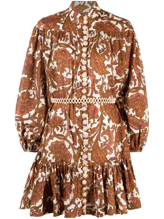 Brown Tiggy Paisley Print Cotton Mini Dress