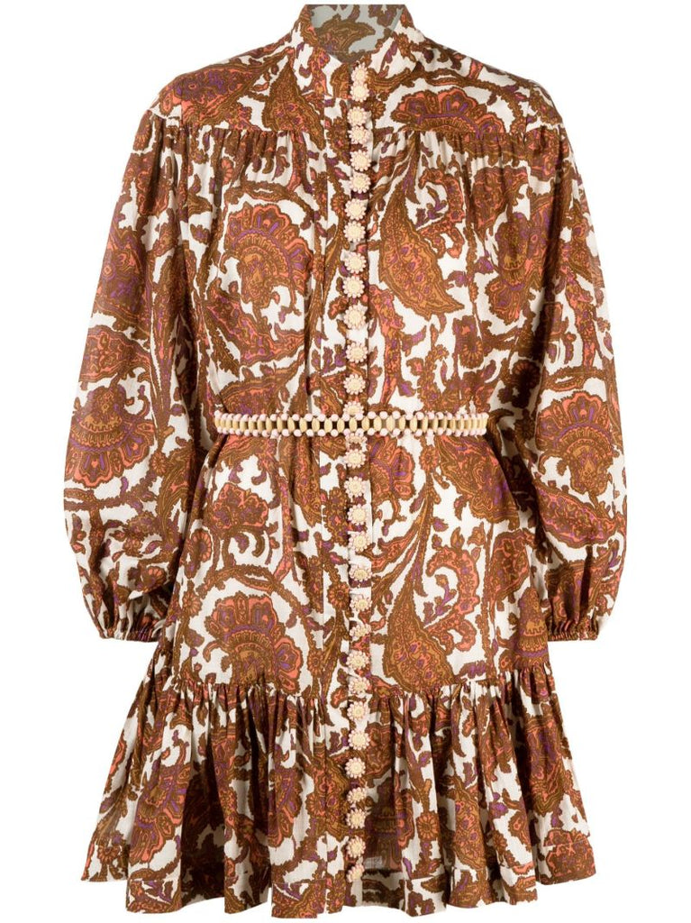 Brown Tiggy Paisley Print Cotton Mini Dress