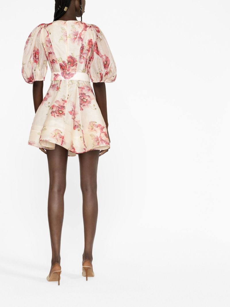 Neutral Floral Print Mini Dress