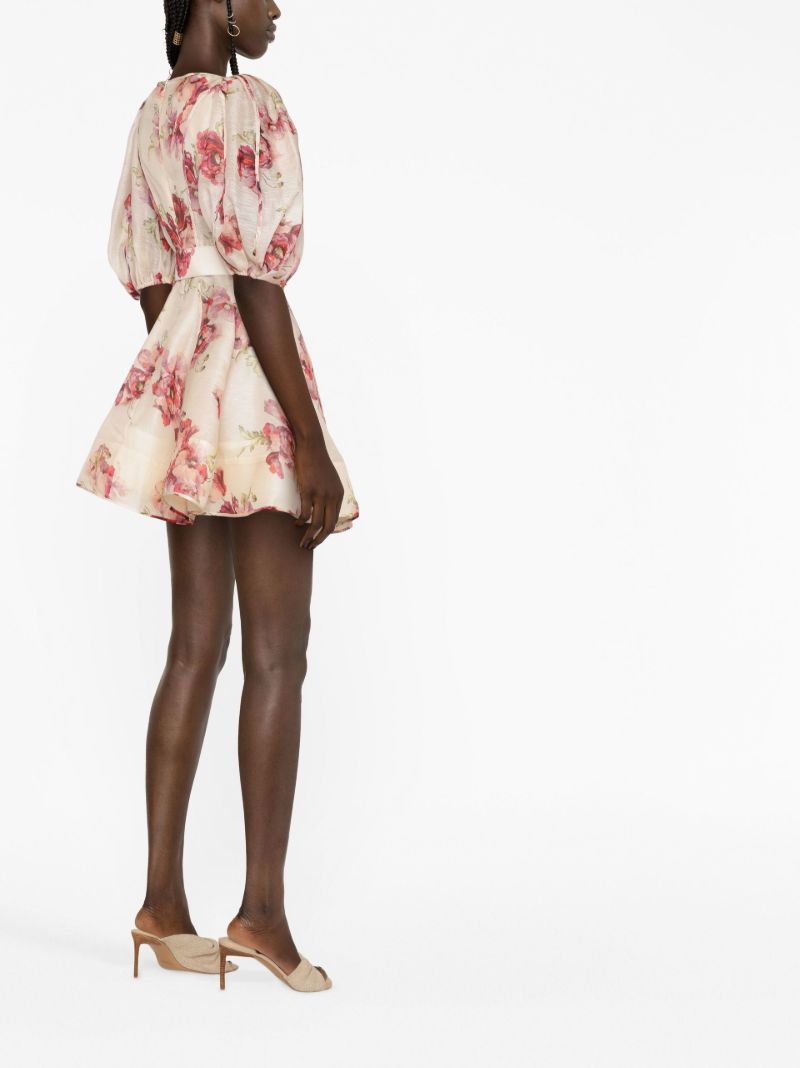 Neutral Floral Print Mini Dress