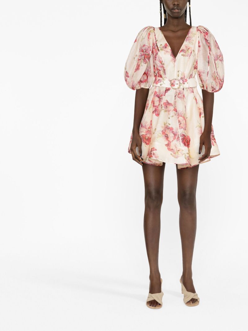 Neutral Floral Print Mini Dress