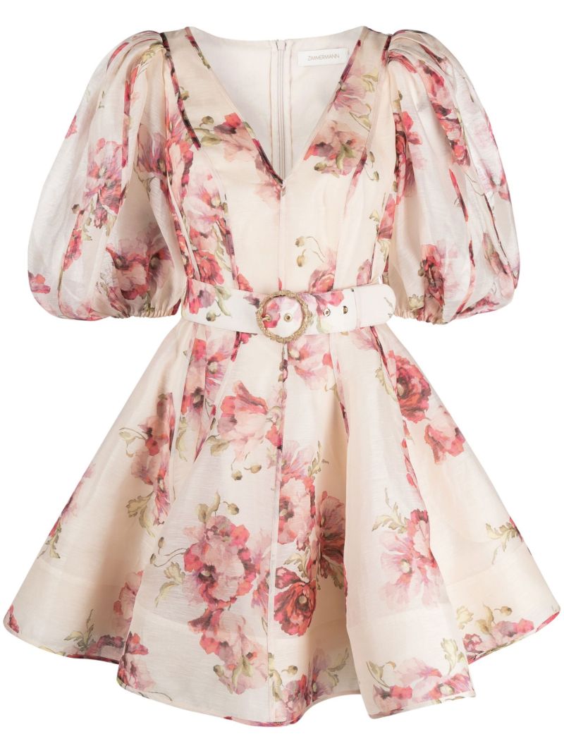 Neutral Floral Print Mini Dress