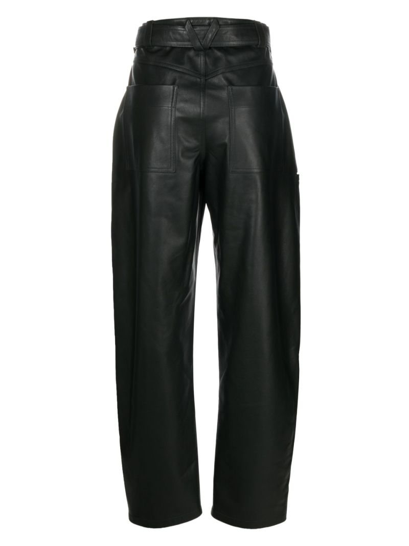 Green Barrel Leg Leather Trousers