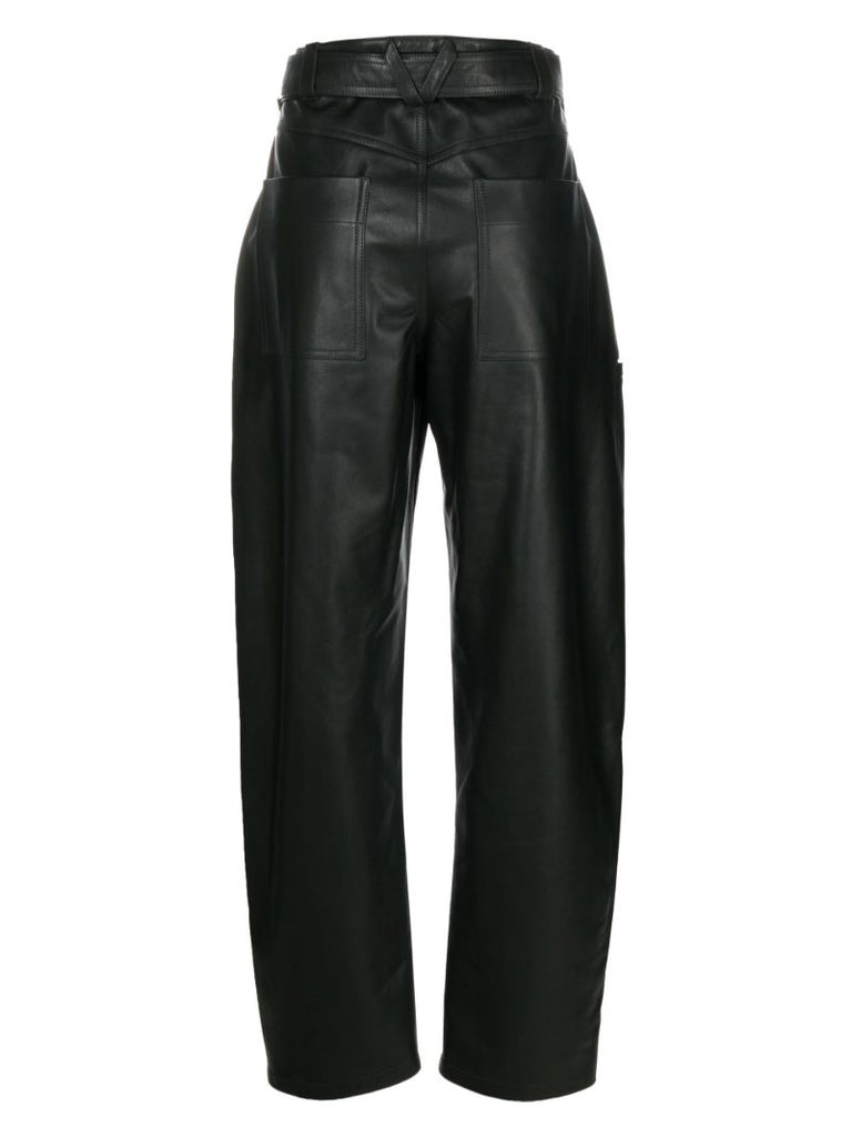 Green Barrel Leg Leather Trousers