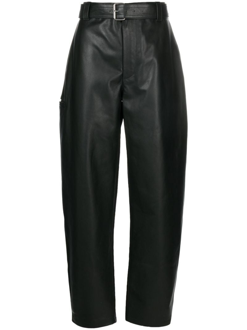 Green Barrel Leg Leather Trousers