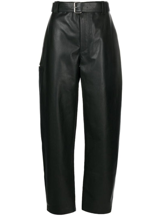 Green Barrel Leg Leather Trousers