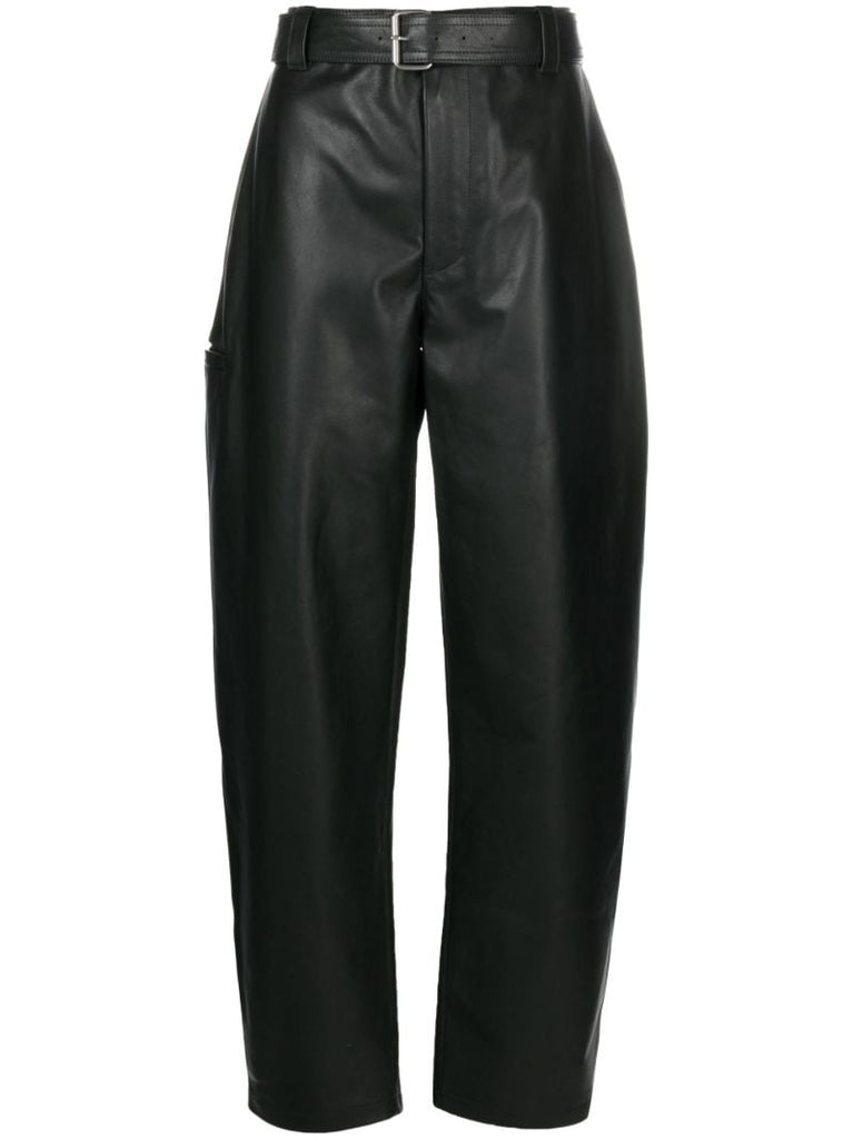 Green Barrel Leg Leather Trousers