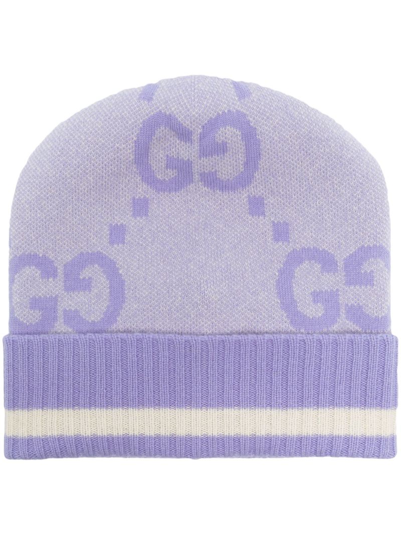 Purple Gg Motif Cashmere Beanie