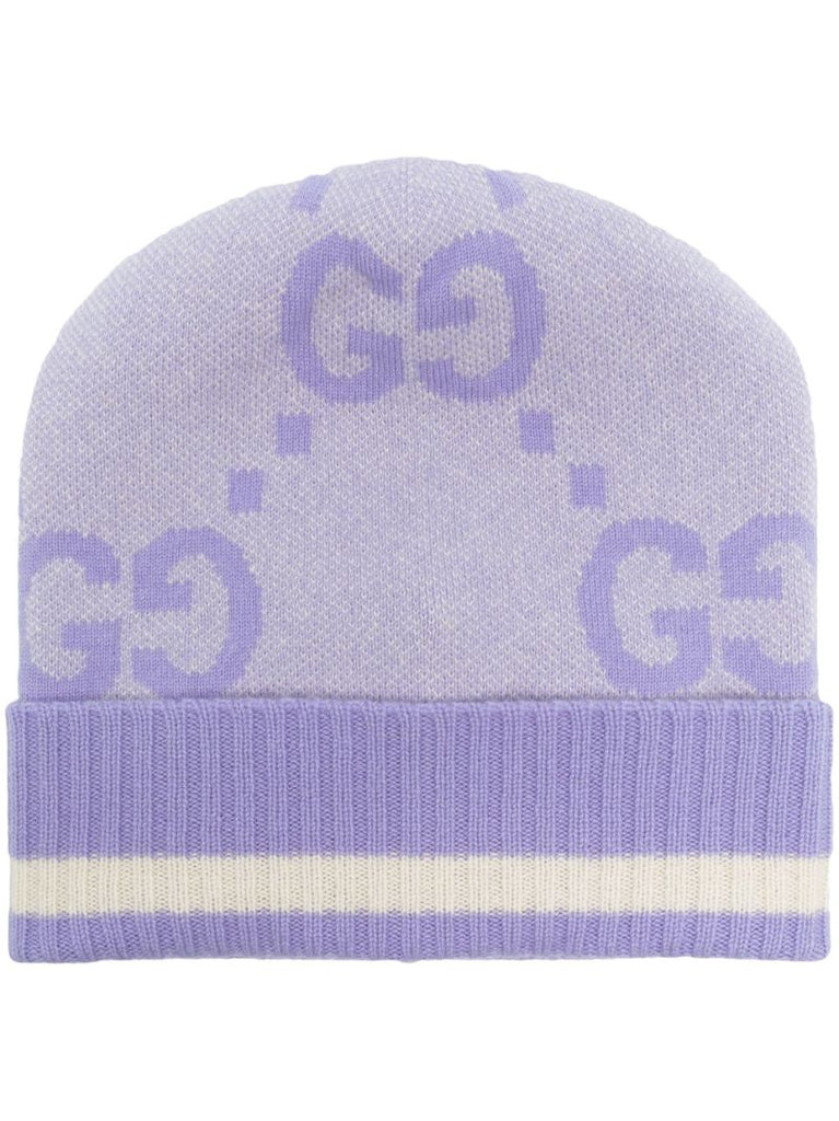 Purple Gg Motif Cashmere Beanie