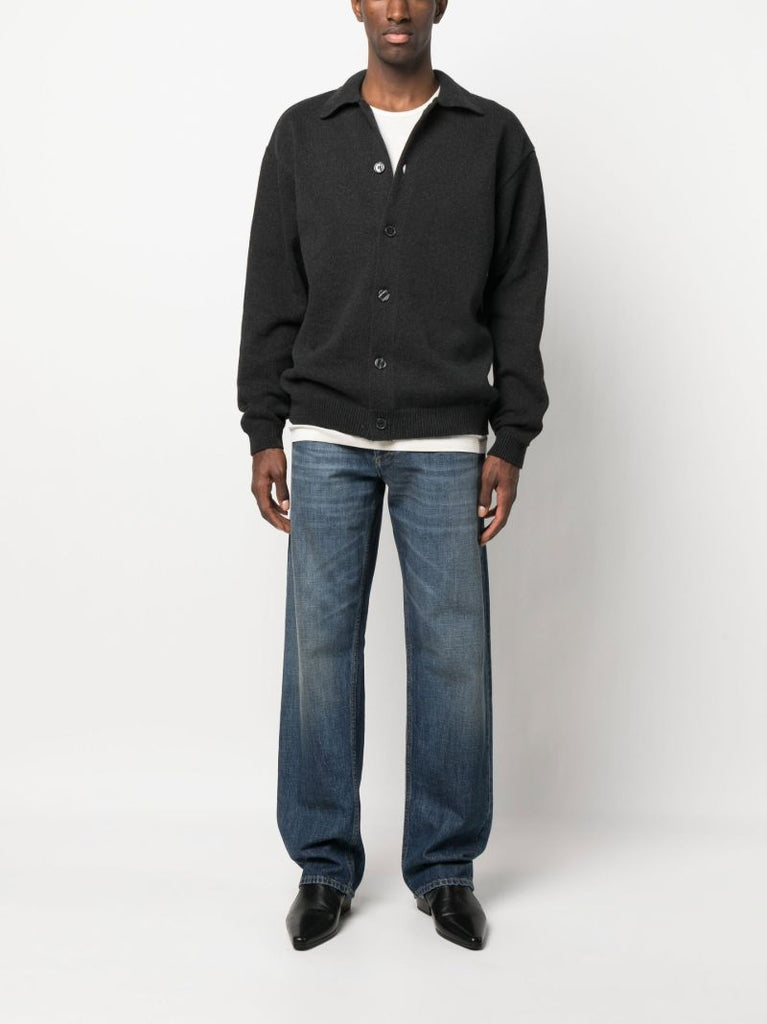 Black Buttoned Knitted Polo Shirt