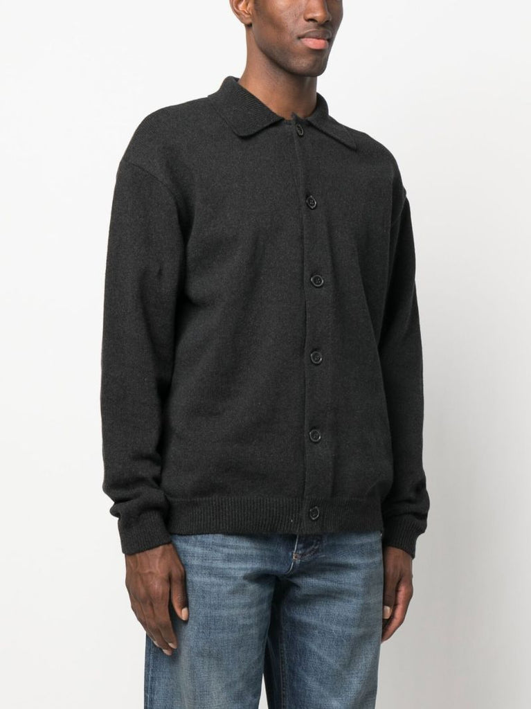 Black Buttoned Knitted Polo Shirt