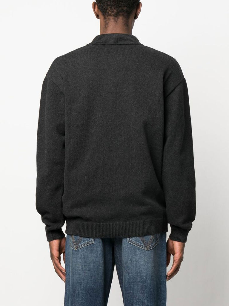 Black Buttoned Knitted Polo Shirt