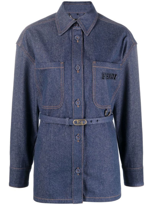 Blue Belted-waist Denim Jacket