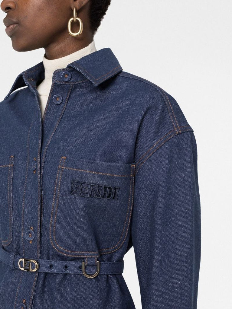 Blue Belted-waist Denim Jacket