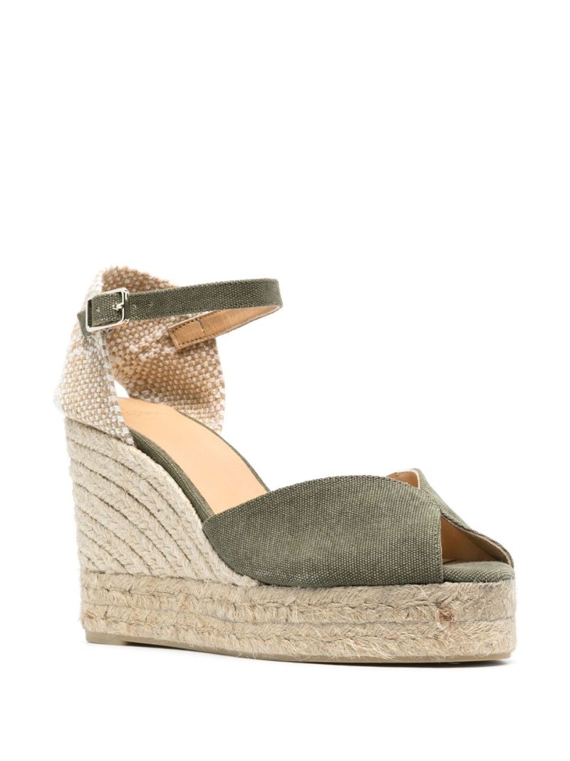 Green Peep Toe Wedge Espadrilles