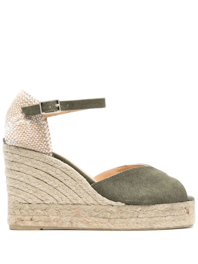 Green Peep Toe Wedge Espadrilles