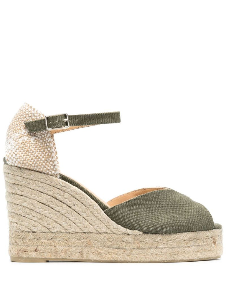 Green Peep Toe Wedge Espadrilles