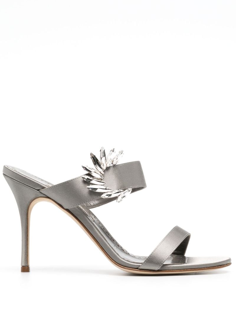 Grey Chivela 90 Stiletto Mule Sandals
